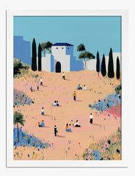 Sunlit Meadow Gathering Art Print - White