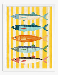 Playful Striped Fish Parade Art Print - White