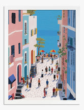 Pastel Seaside Stroll Art Print - White