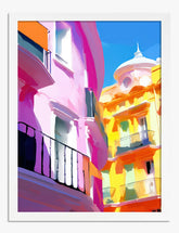Sunlit Spanish Facades Art Print - White