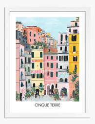 Pastel Cinque Terre Scene Art Print - White