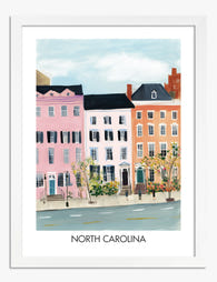 Pastel Rowhouses North Carolina Art Print - White