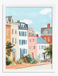 Pastel Rowhouse Charm Art Print - White