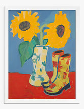 Sunflowers & Cowboy Boots Art Print - White