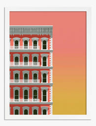 Sunset City Facade Art Print White