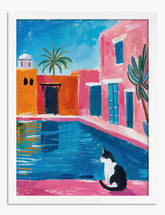 Matisse-Inspired Poolside Cat Art Print - White