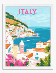 Amalfi Coast Charm Art Print - White