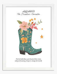 Aquarius Wildflower Boot Art Print - White