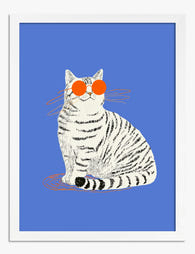 Cool Cat in Orange Shades Art Print White