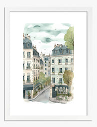Parisian Street Charm Art Print - White