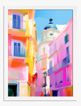 Vibrant Madrid Streets Art Print - White