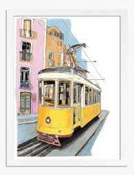 Lisbon Yellow Tram Vibes Art Print - White