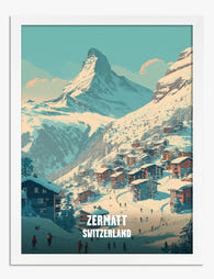 Zermatt Alpine Village Art Print White