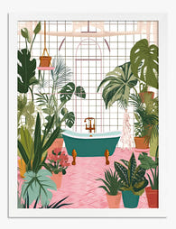 Botanical Bath Retreat Art Print - White