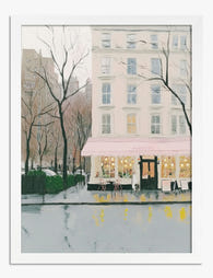 Pink NYC Street Café Art Print - White
