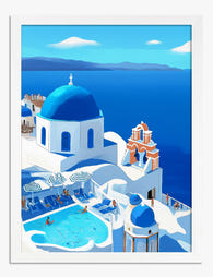Santorini Blue Escape Art Print - White
