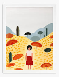 Sunny Hillside Stroll Art Print - White