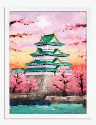 Sakura Sunset at Osaka Castle Art Print - White