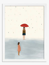 Under One Red Umbrella Art Print - White