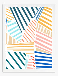 Colorblock Stripes Remix Art Print - White