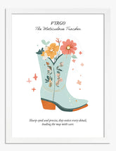 Virgo Wildflower Boot Art Print - White