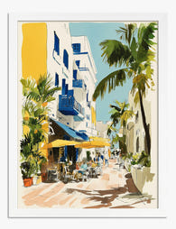 Miami Sunlit Stroll Art Print White