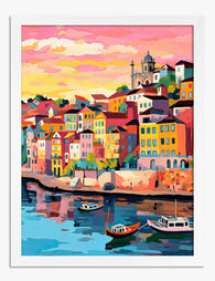 Porto Sunset Houses Art Print - White