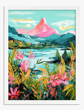 Pink Peaks Lakeview Art Print - White