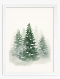 Snowy Pine Serenity Art Print White