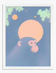 Neon Monkey in Moonlight Art Print White