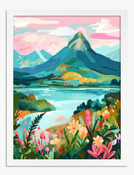 Blooming Mountain Escape Art Print - White