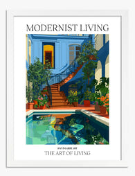 Blue Courtyard Retreat Art Print White