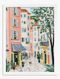 French Riviera Stroll Art Print - White