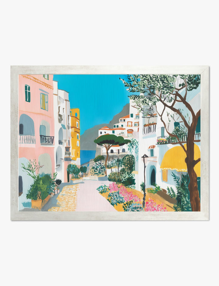 Amalfi Coast Stroll Art Print Silver