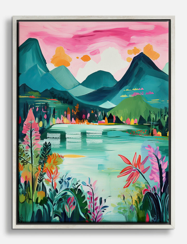 Vibrant Mountain Escape Canvas Print Silver