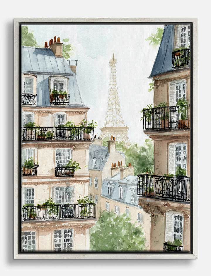 Parisian Balcony View Canvas Print - Silver