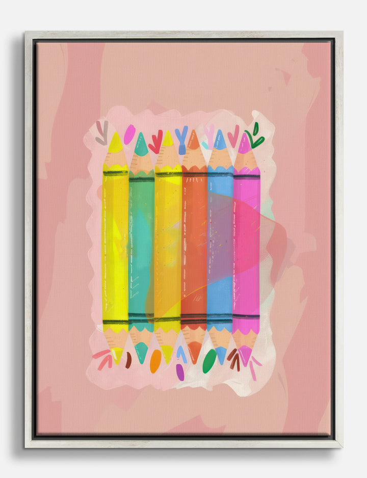 Joyful Rainbow Pencils Canvas Print Silver