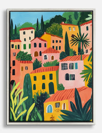Sunlit Italian Village Canvas Print Silver