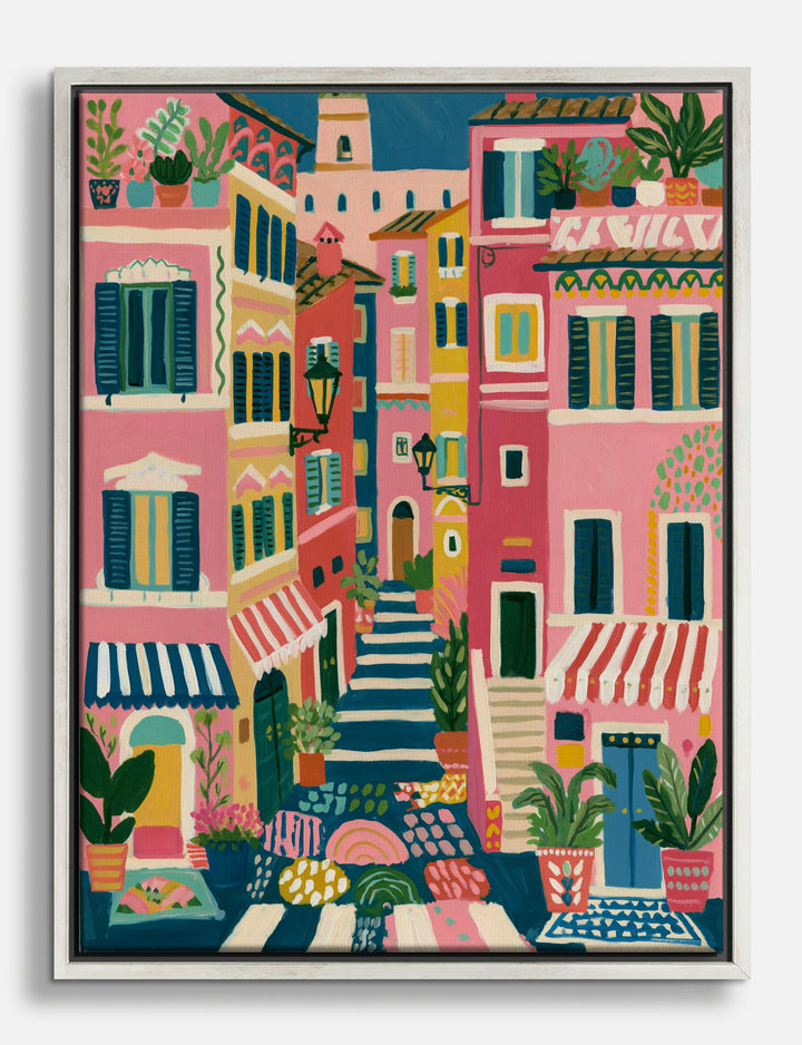 Vibrant Roman Street View Canvas Print Silver