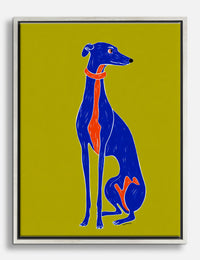 Blue Greyhound on Mustard Canvas Print Silver