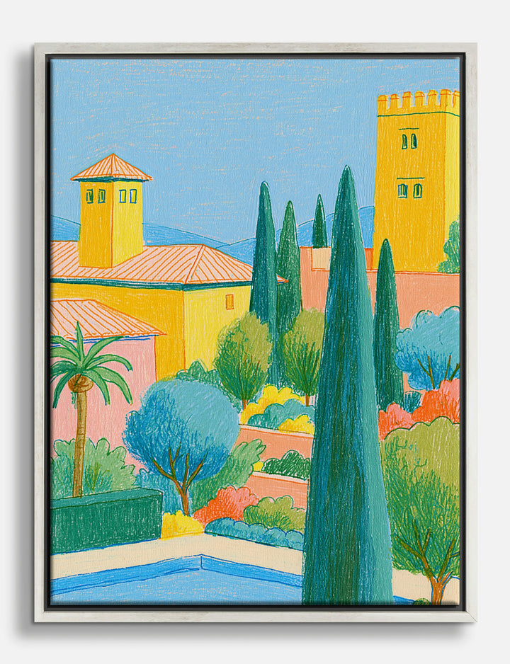 Sunlit Spanish Gardens Canvas Print Silver