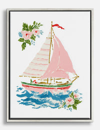 Vintage Floral Sailboat Canvas Print Silver