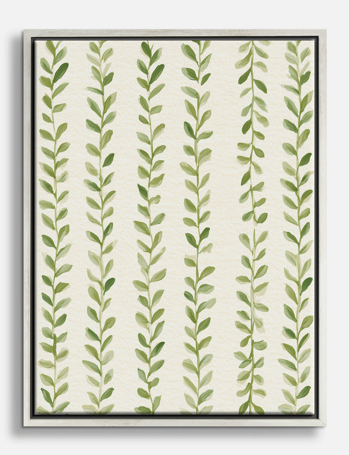 Green Leaf Vine Stripe Canvas Print Silver