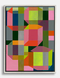 Grid of Blocks in Pink and Lime Canvas Print Silver