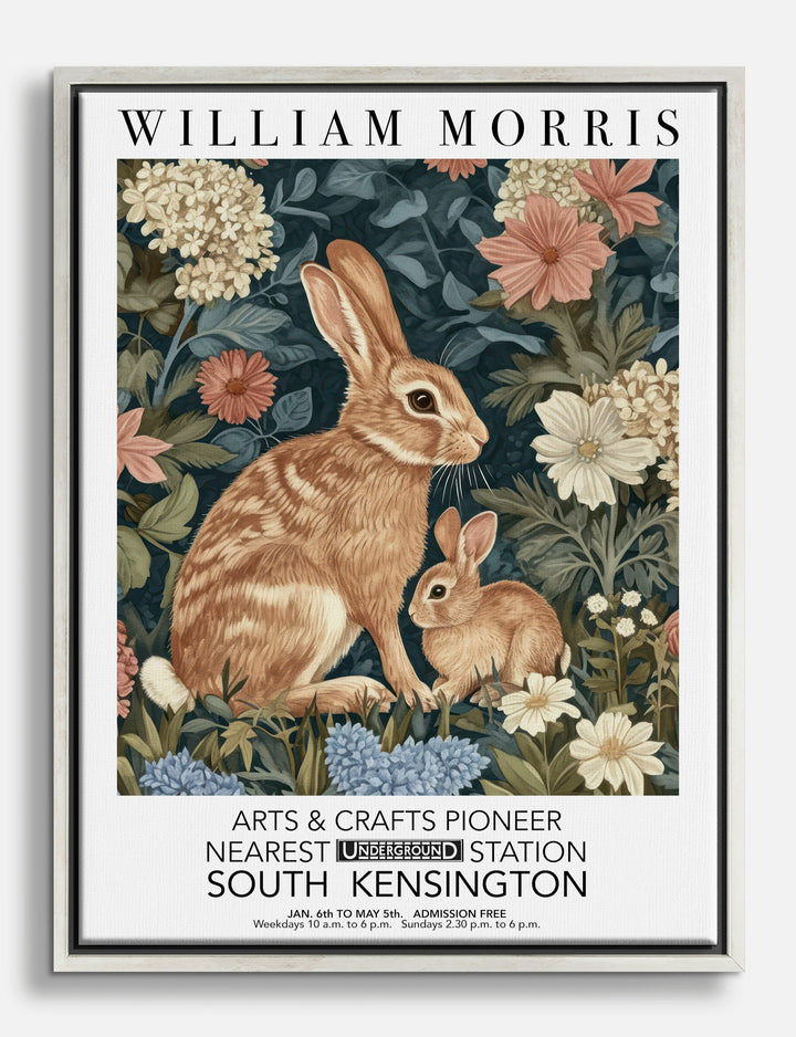 William Morris Bunny Garden Canvas Print Silver