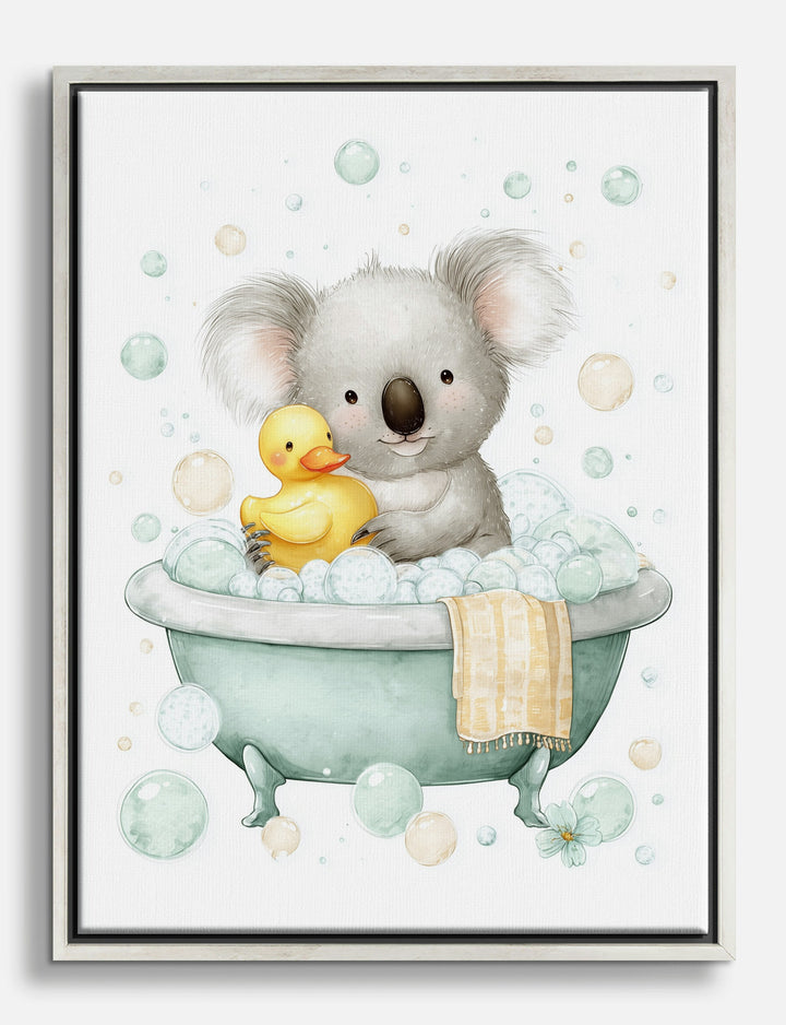 Koala Bubble Bath Fun Canvas Print Silver