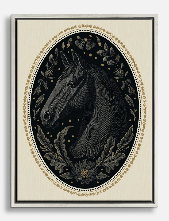 Midnight Horse Portrait Canvas Print Silver