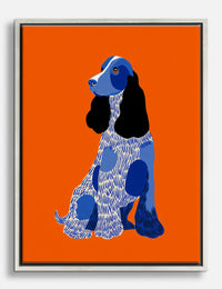 Blue Cocker Spaniel on Orange Canvas Print Silver