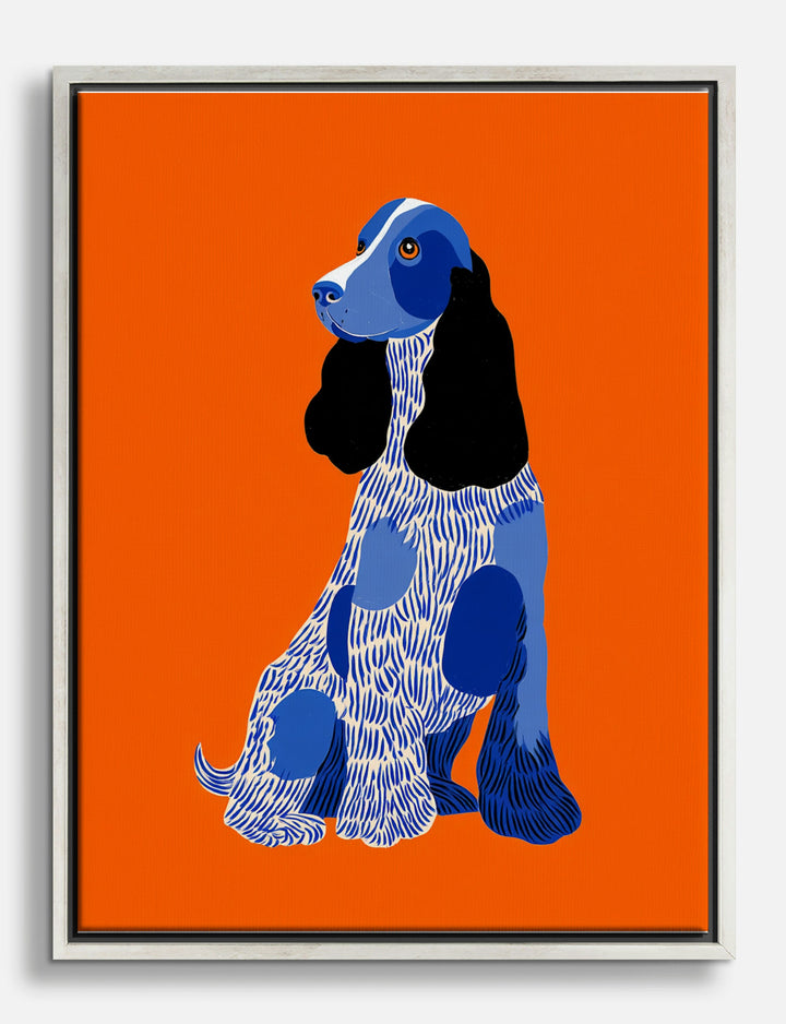 Blue Cocker Spaniel on Orange Canvas Print Silver
