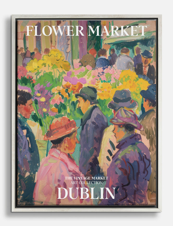 Dublin Flower Market Scene Canvas Print Silver